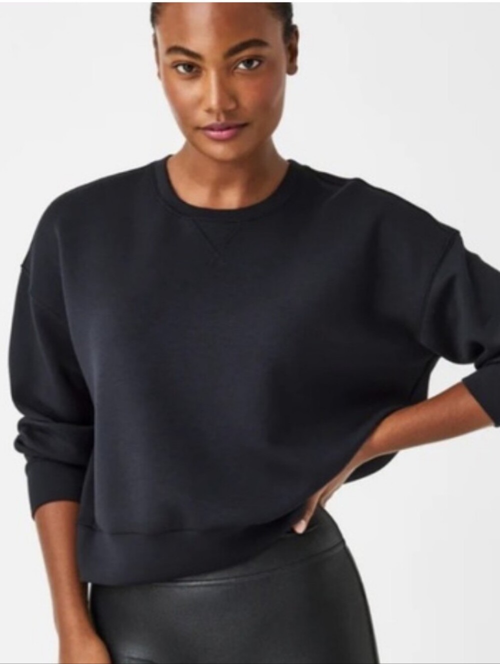 SPANX AirEssentials Crewneck Pullover Sweatshirt Very Black S